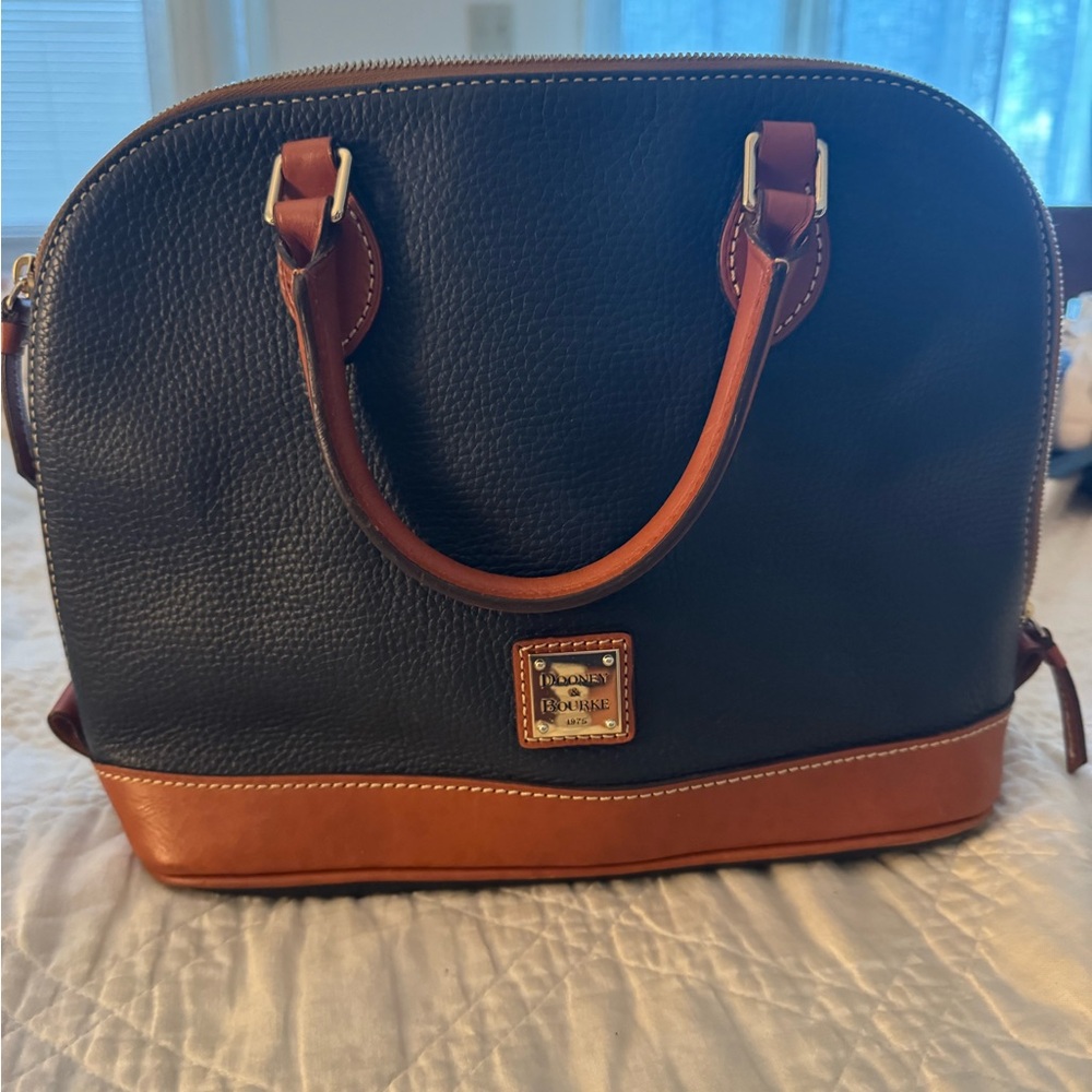 Dooney & Bourke Navy and Brown Pebble Leather Satchel